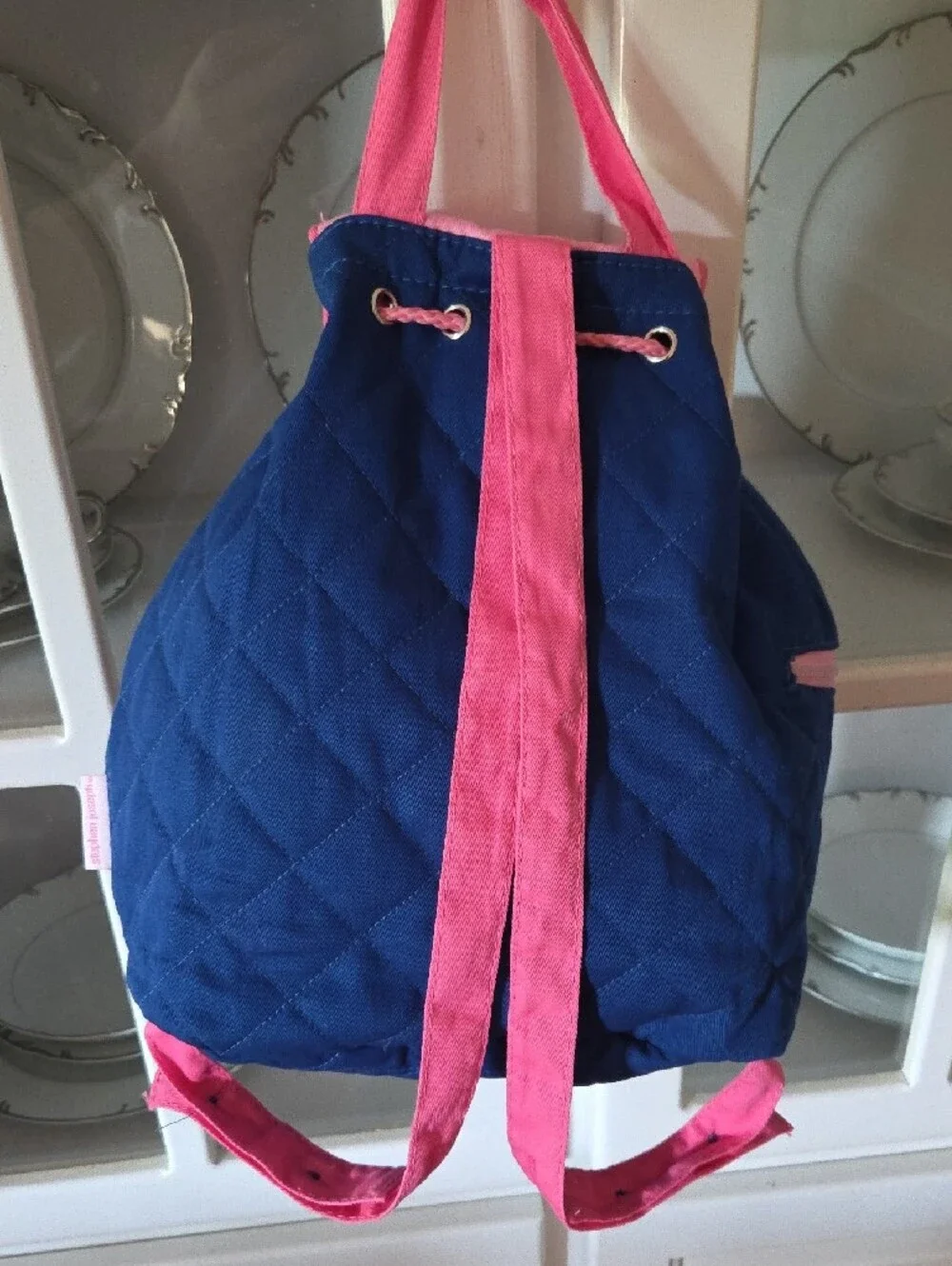Stephen Joseph Navy & Pink Quilted Kids Backpack with Ballerina Embroidery
